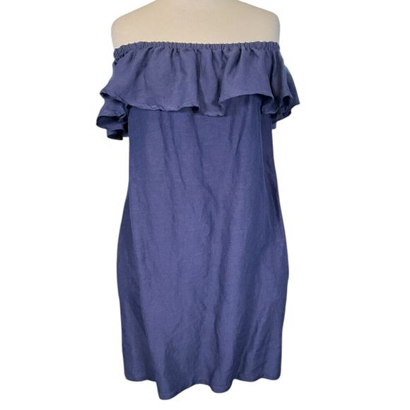 Tommy Bahama St. Lucia Off The Shoulder Ruffle Dress With Navy Blue Medium - Picture 3 of 11